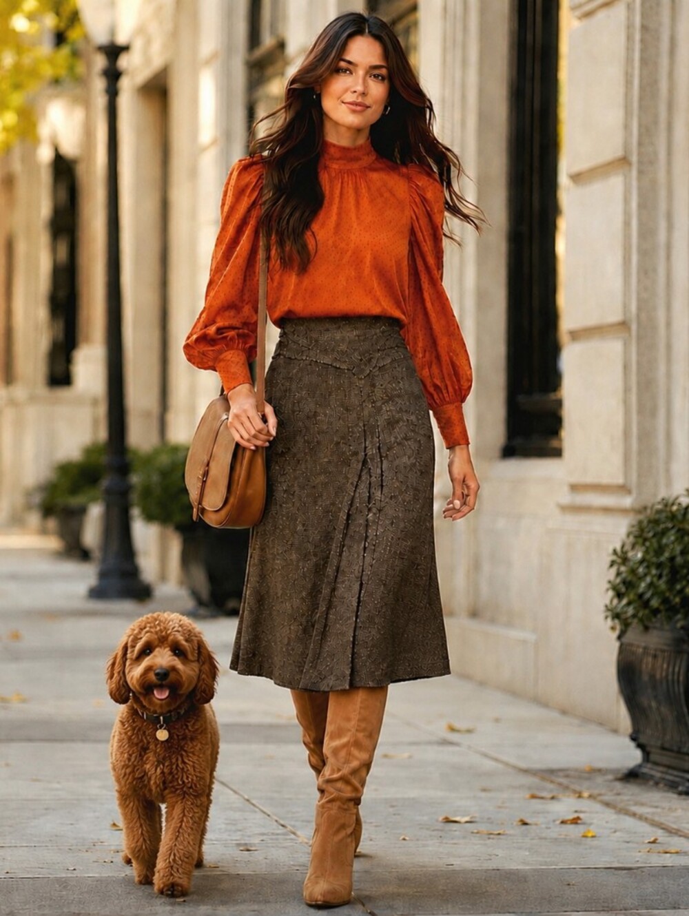 WITCHERY🐞ItalyTweed Brown Fringe Asymmetrical A-Line Wool Blend Midi Skirt S:14